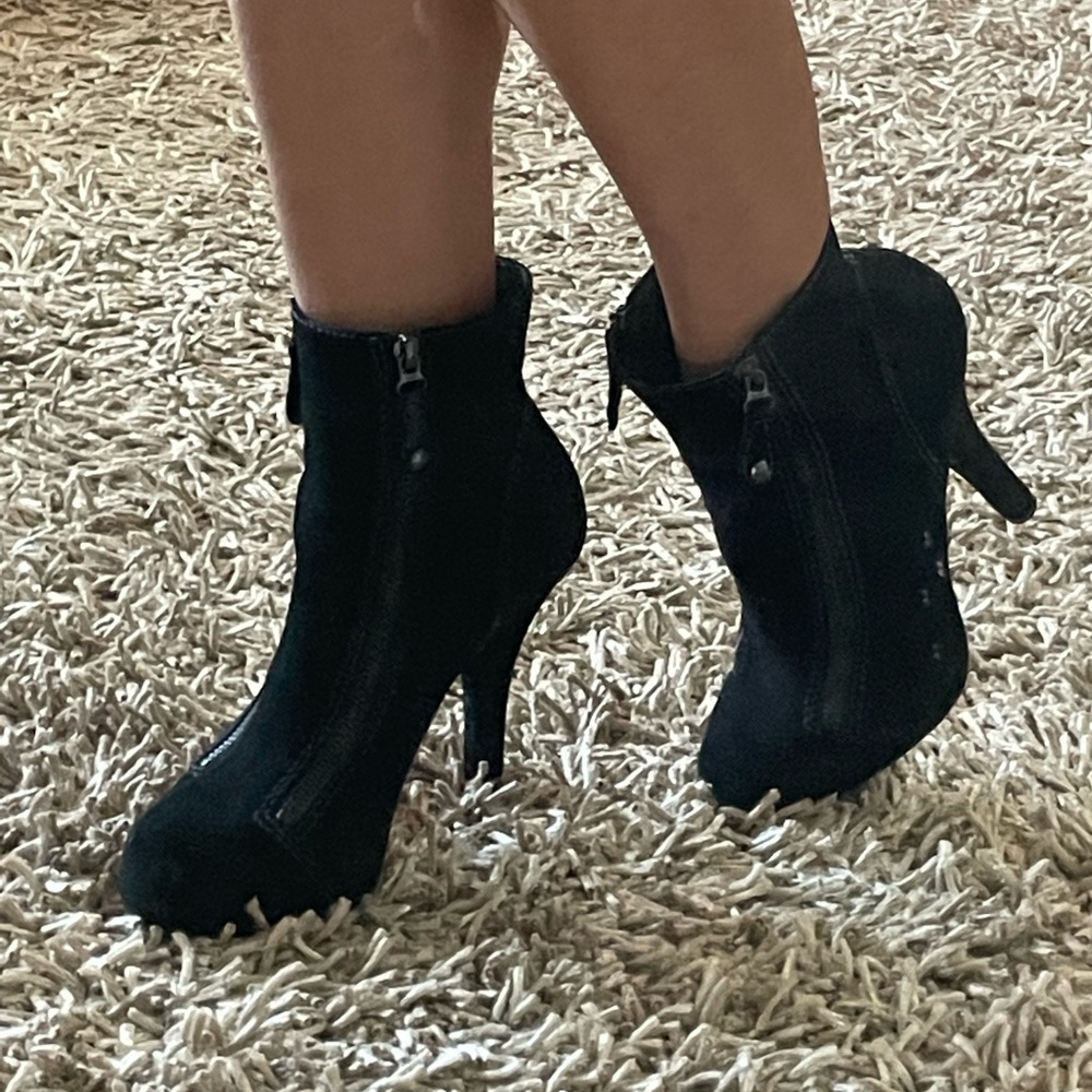 L.A.M.B. Double Zip Suede High Heel Ankle Boot